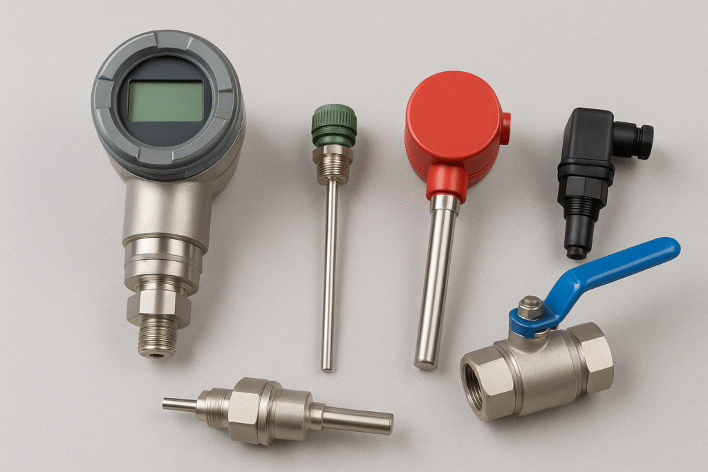 Équipements industriels sur surface grise